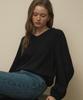 NONLOCAL V-Neck Lace Sweat Blouse - Black