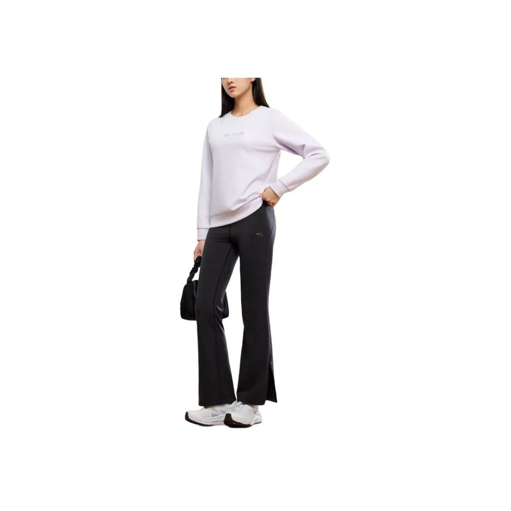 Anta Training Series Letter Round Neck Pullover Sports Long Sleeve Sweatshirt Women Sweatshirt Light-Purple 162447740-1