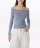 Woman Women'S Slim Off-Shoulder Long Sleeve T-Shirt [Blue Gray]