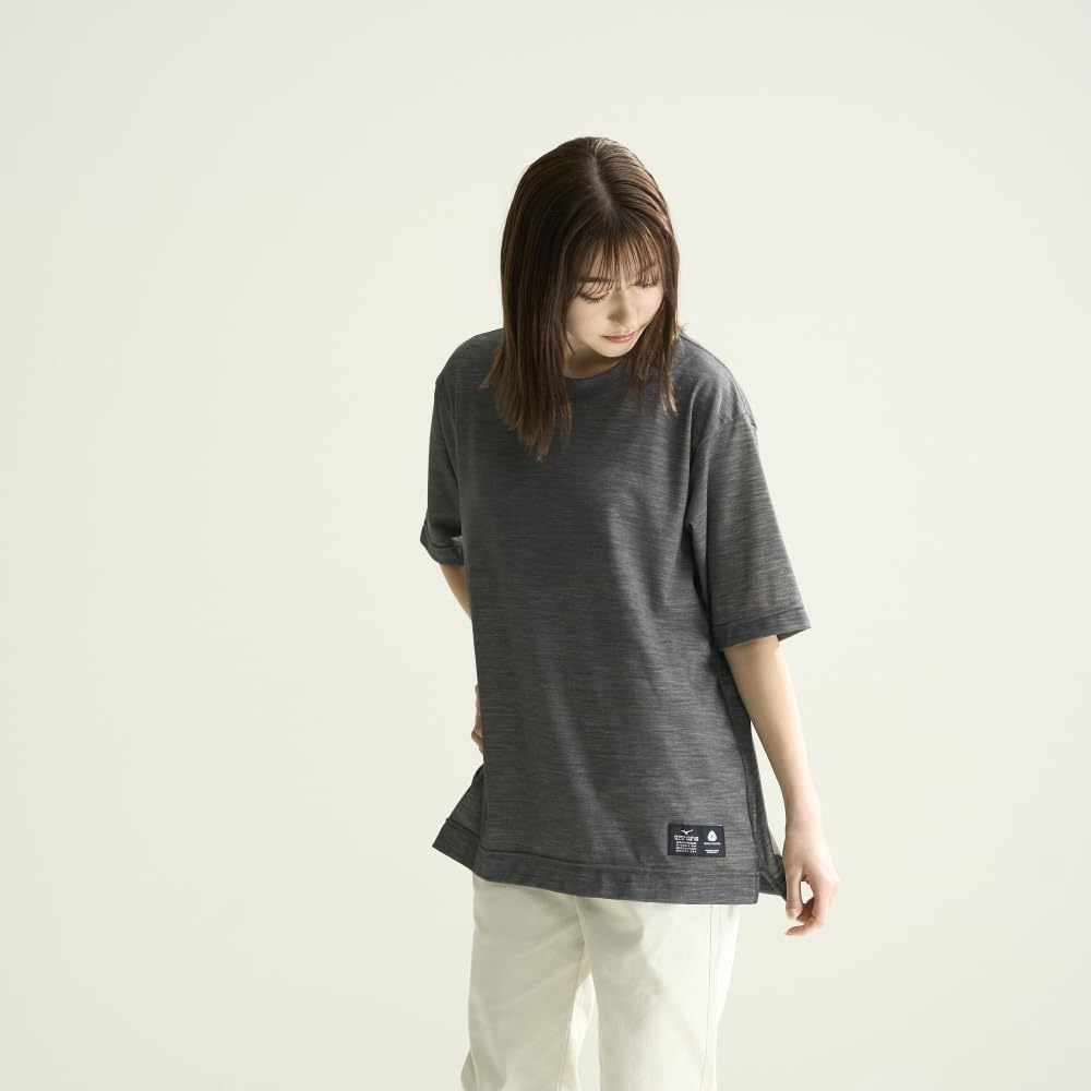 Mizuno Merino Wool 365 Crew Short Sleeve Quick Durable Temperature and Moisture Charcoal S T-Shirt, Neck, U-Neck, Shirt, Unisex, Drying, Deodorizing,