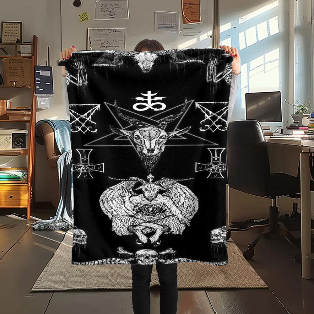 1 ks Flanelová deka s potiskem symbolu Satana, Vysoká kvalita, Pro všechna roční období, Domácí dekorace, Teplo a pohodlí, Perfektní pro vánoční dárky