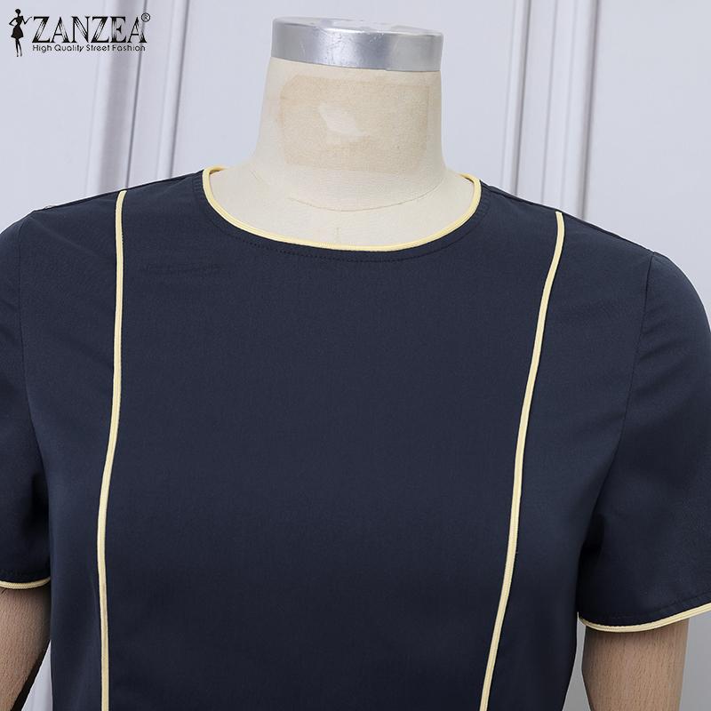 ZANZEA Women Summer Round Neck Casual Short Sleeve A-line Dress