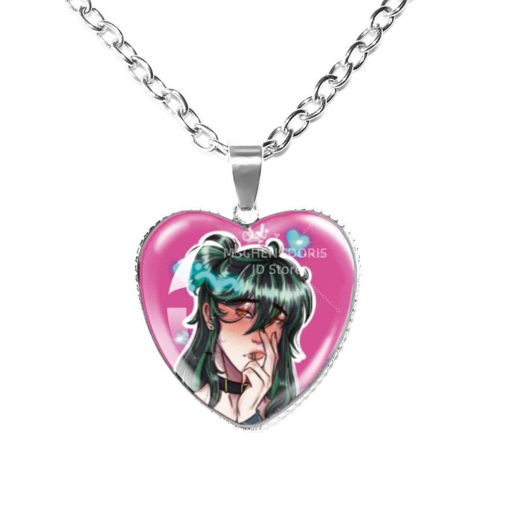 Solivan Brugmansia Sol 'The Kid At the Back' Anime Glass Cabochon Heart Shaped Pendant Necklace Charm Jewelry Gift