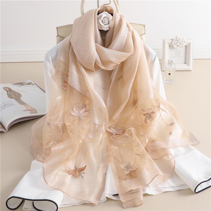 Luxuriöser handbestickter Seidenwollschal/Schal für Damen