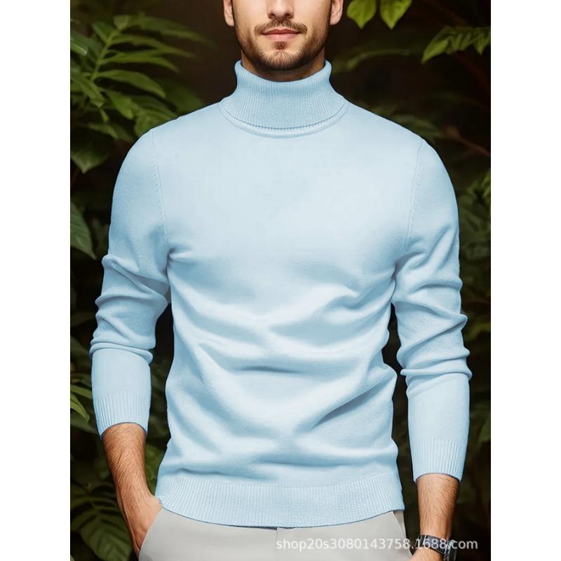 Men's Solid Color Turtleneck Knit Top Casual Warm Winter Base Layer