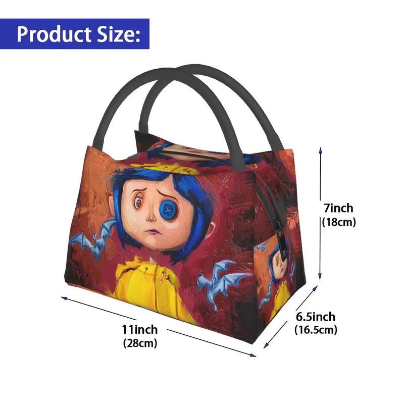 Halloween Horrorfilm Coraline Thermoisolierte Lunchtaschen Damen Wiederverwendbarer Lunchbehälter für Outdoor-Picknick Mahlzeit Lebensmittelbox