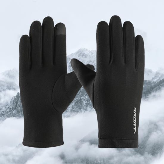 1 par varme vinterhansker Plysjfôr elastisk vindtett kaldt vær fullfinger herre berøringsskjermhansker
