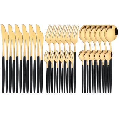36Pcs Black Gold Dinnerware Cutlery Set Dessert Knife Cake Fork Teaspoon Flatware Stainless Steel Silverware Kitchen Tableware