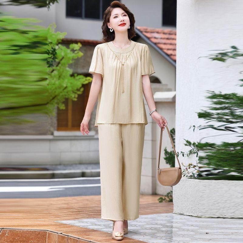 

Plus Size Women s Zen Style Summer Two-Piece Set: Loose and Slimming for Ages 40-60 XL (recommended 90-110 jin)