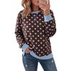 Women's Casual Long Sleeve Round Neck Sweatshirt with Leopard Polka Dot Print