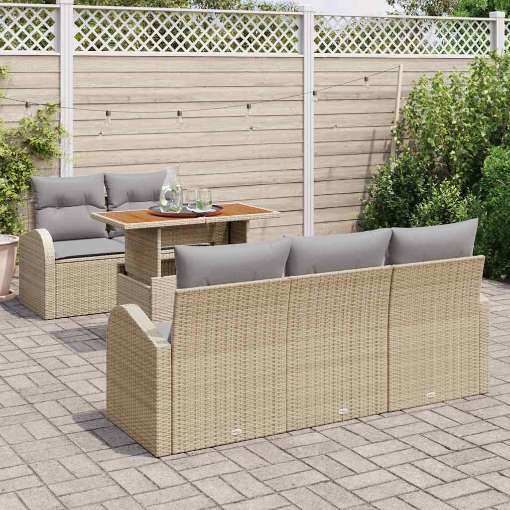 Garden Sofa Set with Storage 6 Pcs Beige Poly Rattan