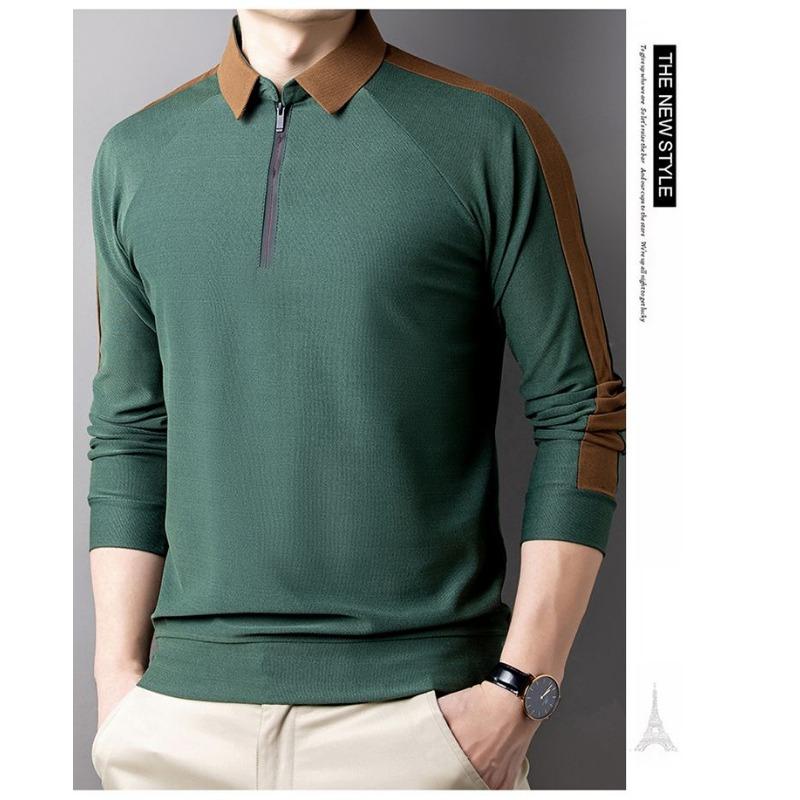 Spring and Autumn Men's Long-sleeved POLO Bottoming Middle-aged Dad High-end Lapel Zipper Collar Shirt