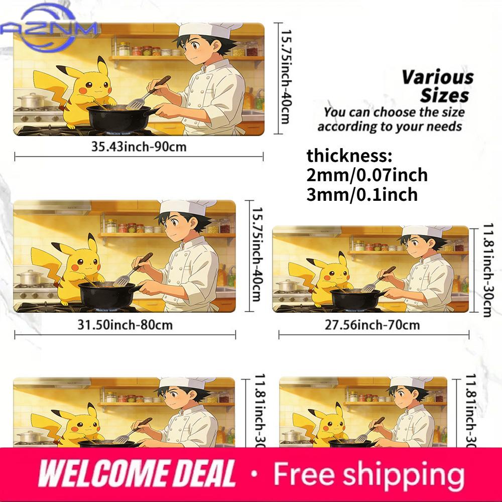 Pokemon Chef Ash Pikachu Cooking Gaming Mouse Pad NonSlip Desk Mat 30x80x0.2cm