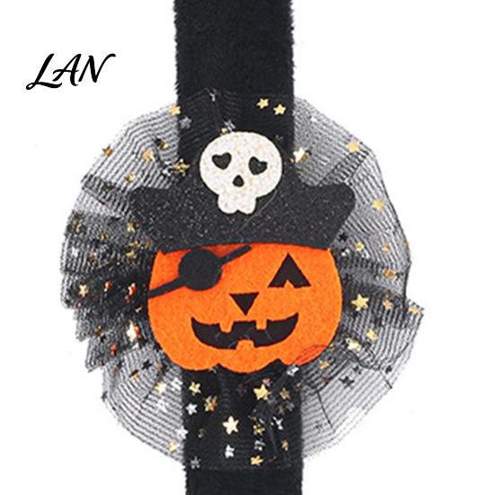 Adjustable Resilient Steel Plate Bracelets Stuffed Halloween Slap for Kids, Plush Pumpkin Ghost Skull Cute Wrist Assorted Pattern Bands Band