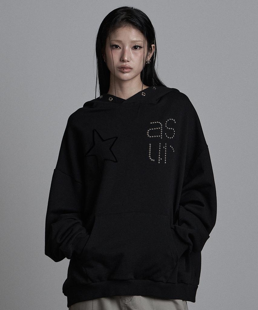 Star Eyelet Hoodie Black