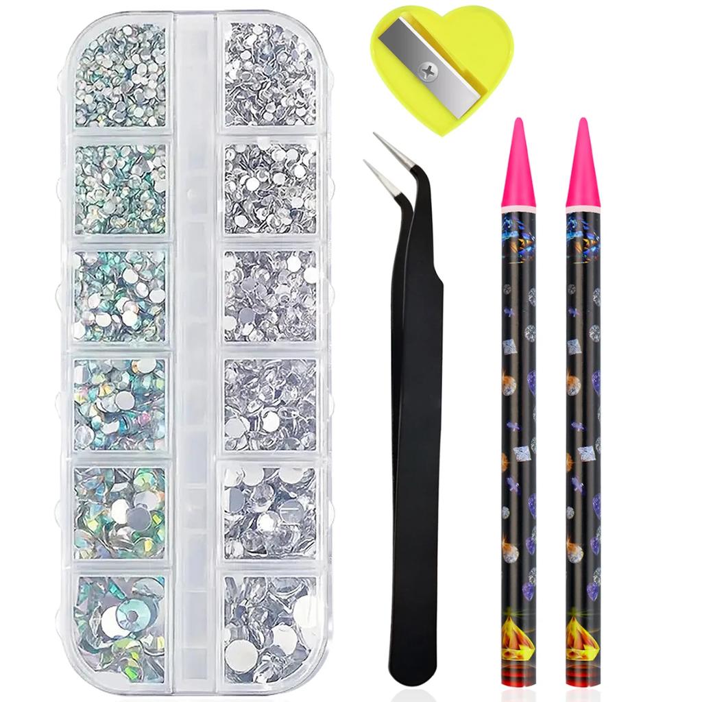 Xiaomi Boxed 3D Flat Back Nail Rhinestones Nail Gems Glass AB & Clear Crystal Rhinestones Kit Nail Art Charms DIY Manicure Accessories
