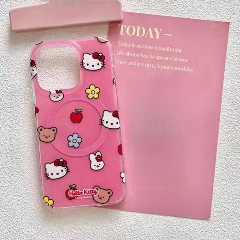 Magnetic Strawberry Hello Kitty Holder Case For Samsung Galaxy S26 S25 S24 Ultra S23 S22 Plus Ultra S23 FE S25+ 5G Casing