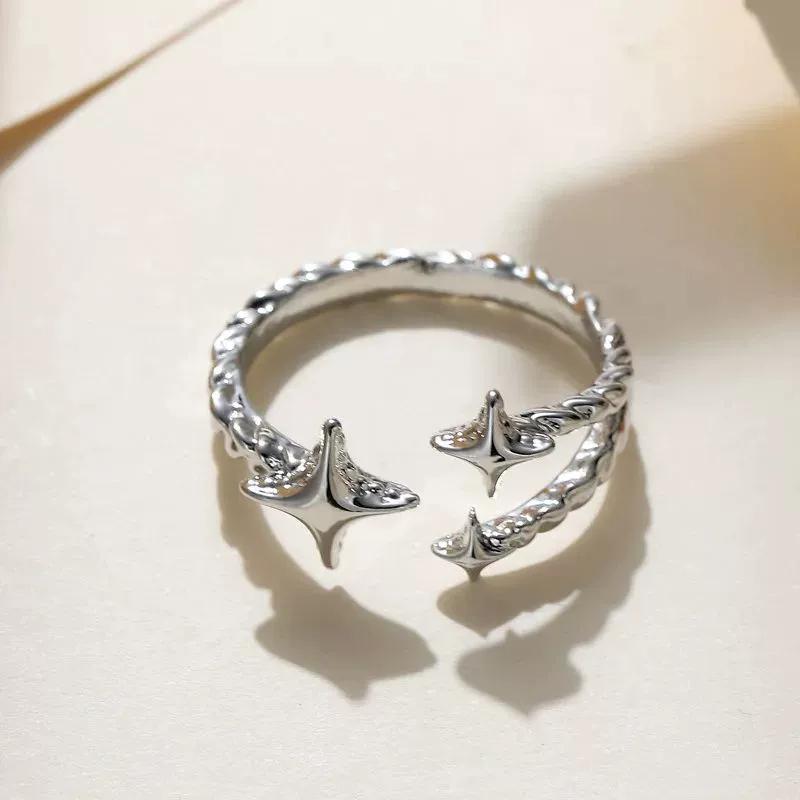 925 Silver Open Rings for Women Fashion Handmade Geometric Irregular Lines Ring Party Wedding Jewelry Holiday Gifts
