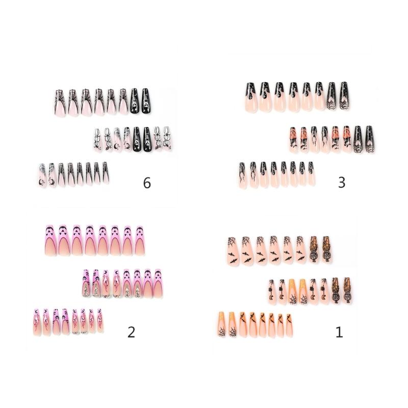 1 Sheet Coffin Press on Nails French Fake Nails Tips Full Cover Acrylic Nails Glossy Horrible Halloween False Nails