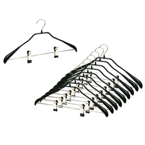 MAWA German-made Non-Slip MAWA Body Form Hangers for Suits and Coats with Clips, 42LK, Set of 10, Black, 10-Year Warranty