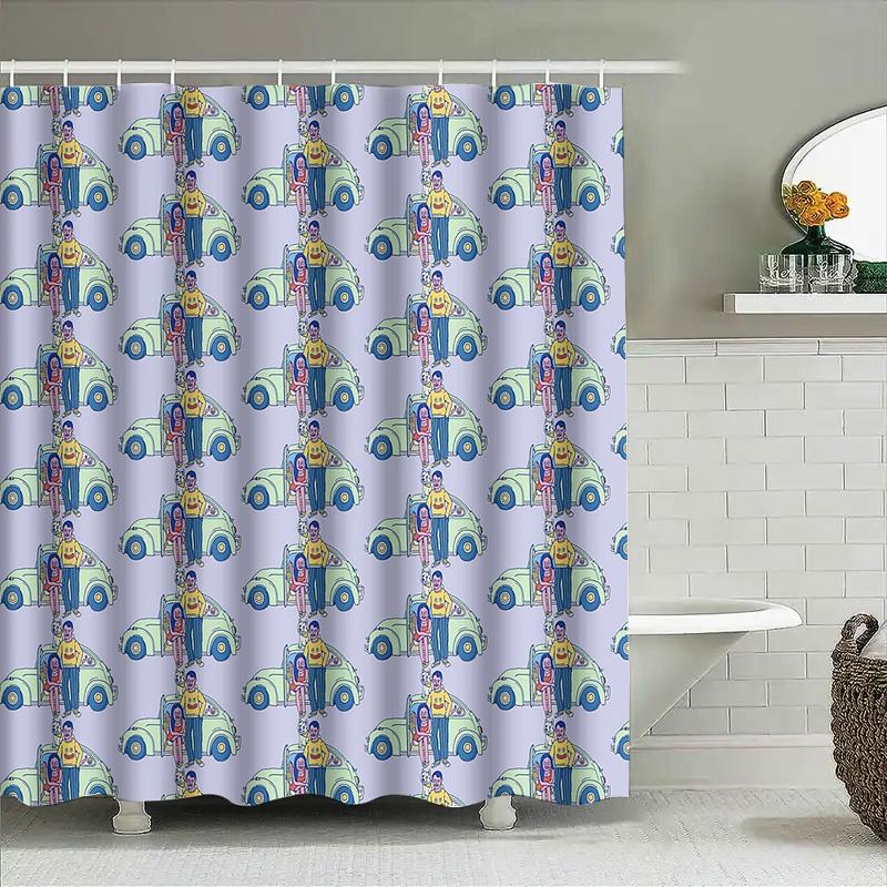 Shower Curtain Vintage Car Pattern Waterproof Bathroom Decor Retro Van Graphic Washable Liner