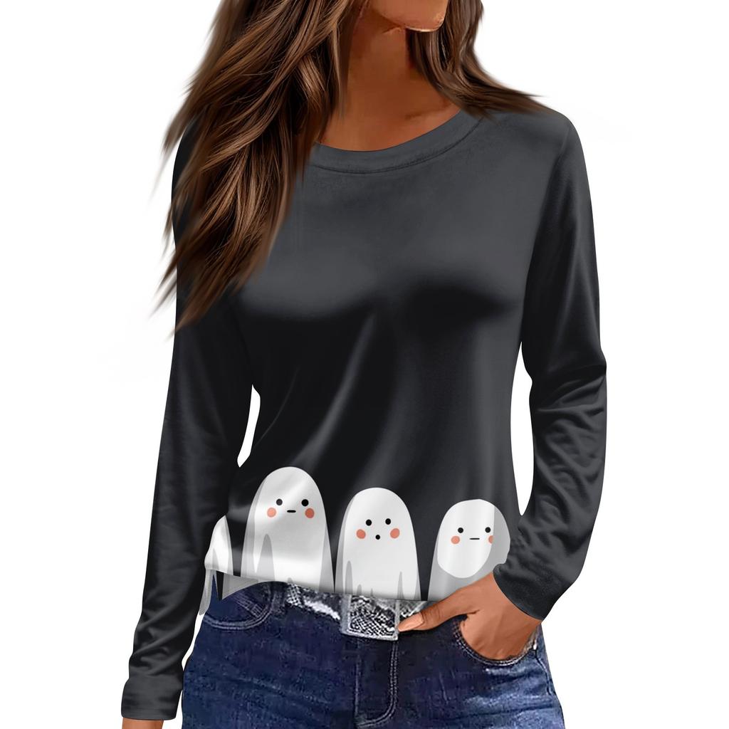 Damen Täglich Lässig Langärmlig Bedruckt O-Ausschnitt Oberteil