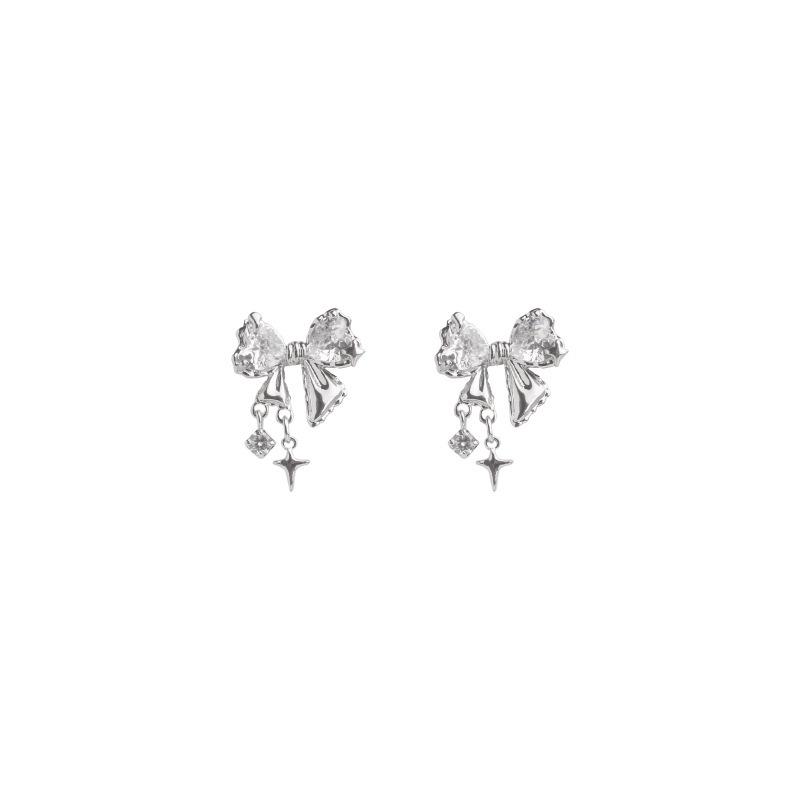High-End Japanese & Korean Zircon Bow Stud Earrings for Women - Fashionable, Niche Design