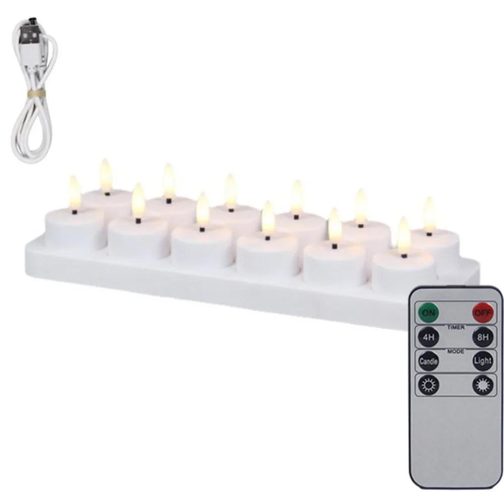 4/6/8/12 PCS Remote Control Christmas LED Candle Light Rechargeable Warm Yellow Electronic Candle Flameless Tea Light Decoration