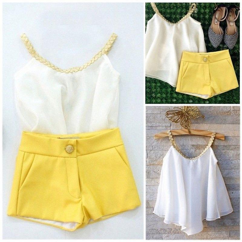 Toddler Kids Baby Girls Outfit Clothes Chiffon Vest T-Shirt Top+Short Pants Set