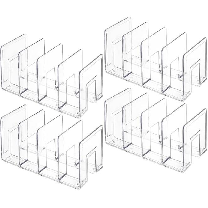 4Pack Clear Acrylic File Sorter, 4 Large Slots Desk Organizer, Desktop File Folder Holder Organizer, Office Storage Stand Rack for Book, Purse,