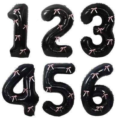 32inch Aluminum Film Black Bow Number Balloons Ribbon Bows Balloons for Birthday Decoration Supplies Anniversary Number Balloons