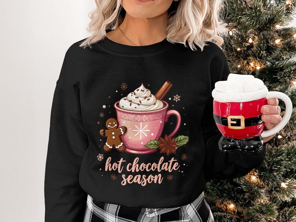 Hot Chocolate Season T-Shirt, Gingerbread Mug Graphic Tee, Cozy Winter Shirt, Christmas Holiday Top, Hot Cocoa Lover Gift