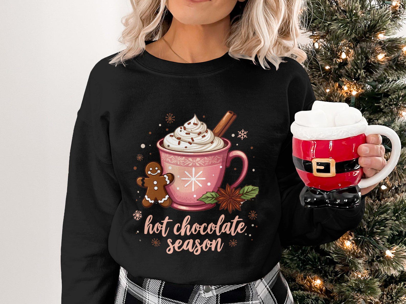 Hot Chocolate Season T-Shirt, Gingerbread Mug Graphic Tee, Cozy Winter Shirt, Christmas Holiday Top, Hot Cocoa Lover Gift 4XL