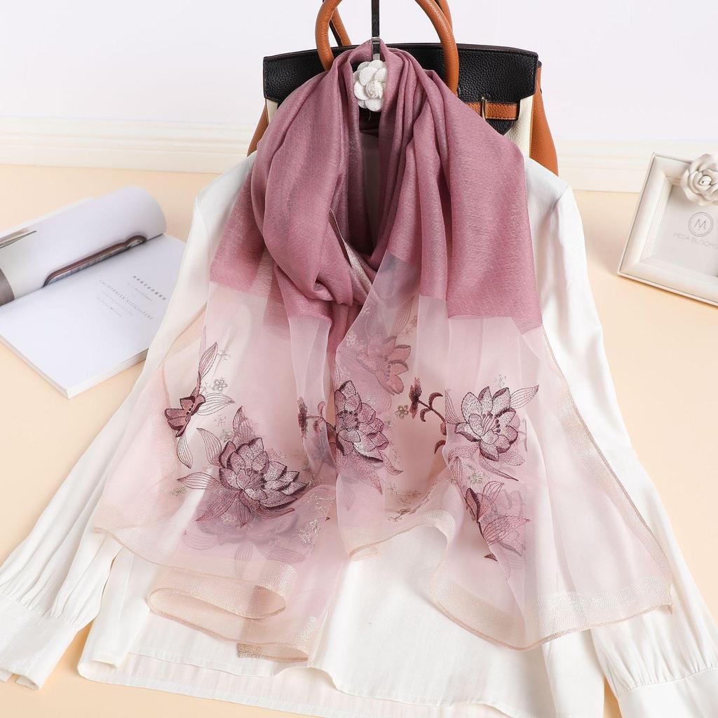 Silk Women Scarf Wool Shawls Lady Wraps Bufanda Floral Pashmina Embroidery Scarves Foulard Hijab Solid Female Hair Bandana