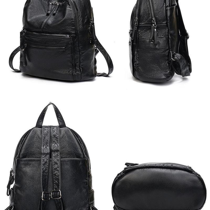 NIGEDU Damen-Rucksack aus weichem PU-Leder, Damen-Rucksack mit großem Fassungsvermögen, Schwarz, lässige Schultasche, Reisetasche, Tagesrucksack, Mochila