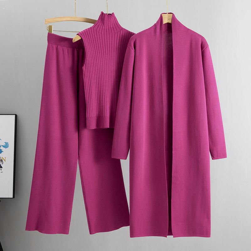 Spring & Autumn Knitted Suit: Sleeveless Vest, Cardigan, and Pants Set.