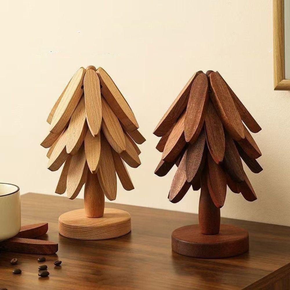 Foldable Wooden Trivets Anti Scald Insulation Pads Multifunctional Christmas Tree Coaster  Kitchen