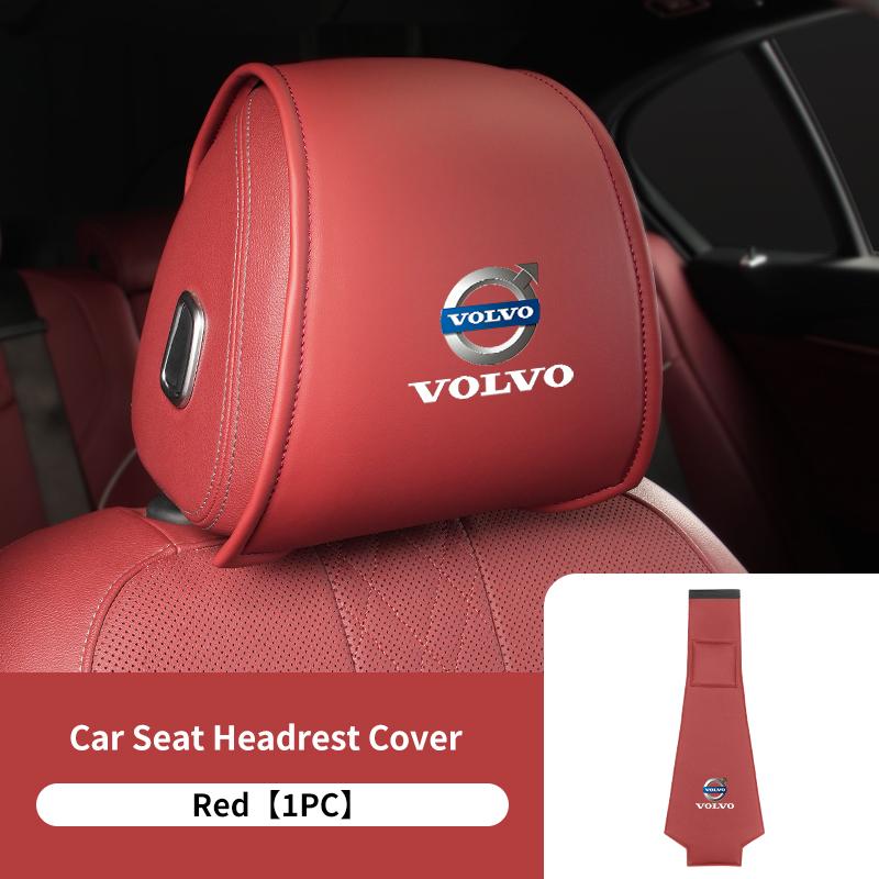 

Leather Car Seat Headrest Cover Anti-dirty Neck Pillow Protector For Volvo C70 S60 S80 S90 V40 V50 V60 V90 XC40 XC60 XC70 XC90 червоний