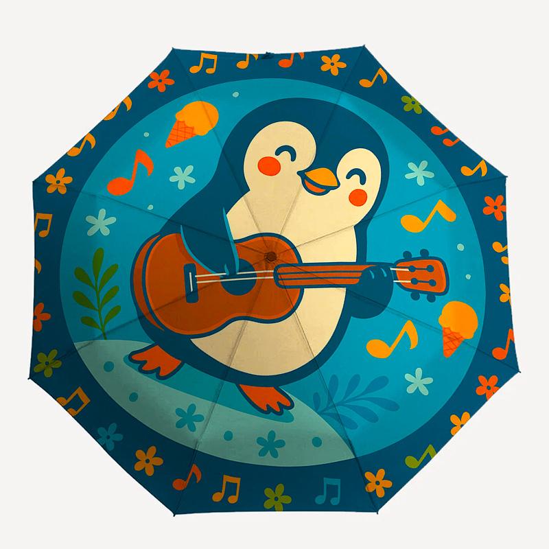 Penguin Playing Guitar Sticker - Cute Animal MusicDecal for Kids Room DecorUmbrella, Portable 3-Fold Compact Umbrella for Men & Women Gift