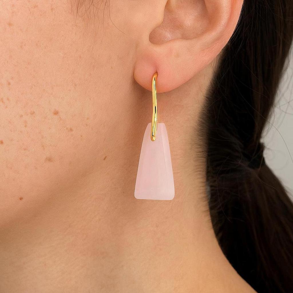 Faceted Trapezoidal Natural Stone Earrings for Women - Luxury Tiger Eye Danglers