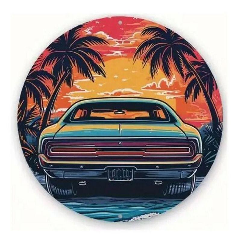 2D Retro Car Tin Painting for Bars Cafes Interior Wall Decor