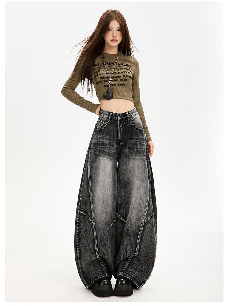 2025 Nieuwe Retro Blauwe Hoge Taille Afslankende Wijde Pijp Jeans voor Dames