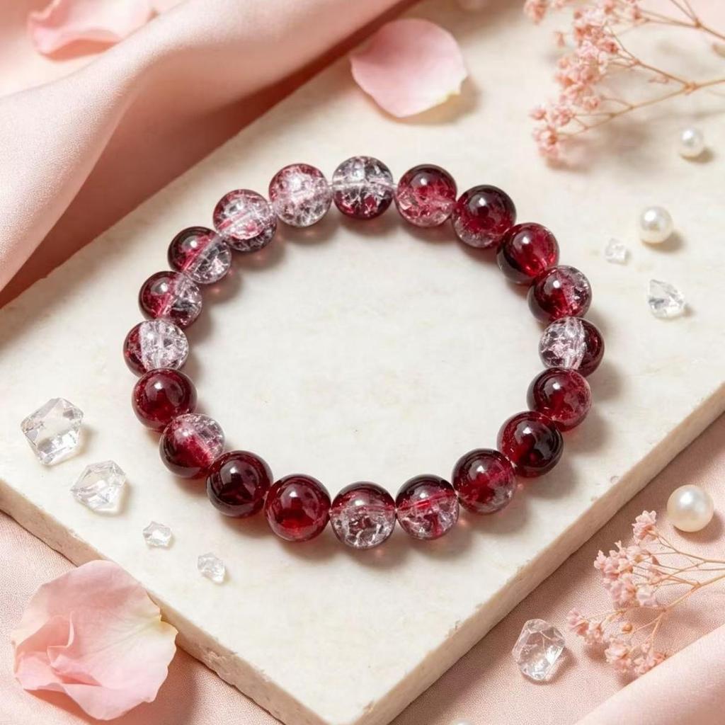 Popular 10mm Ice Transparent Gradient Cracked Beaded Bracelet - Soft Glass Wrap Design