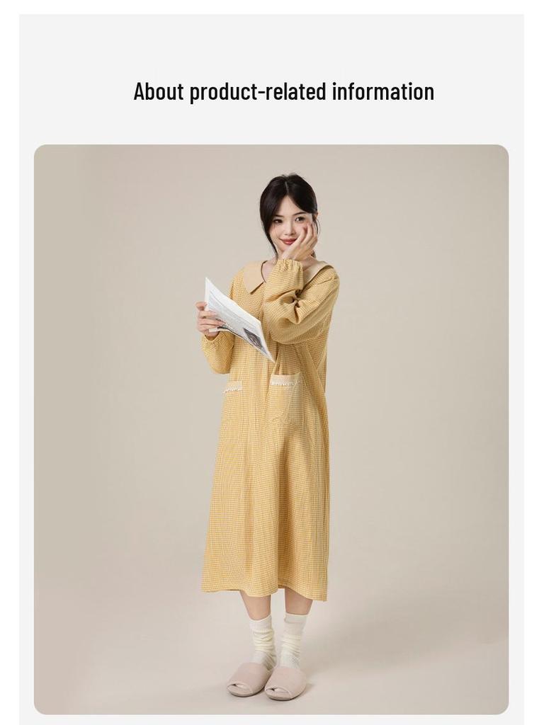 2025 Autumn Women's Soft Breathable Cotton Gauze Long Dress - Casual Home & Nightwear