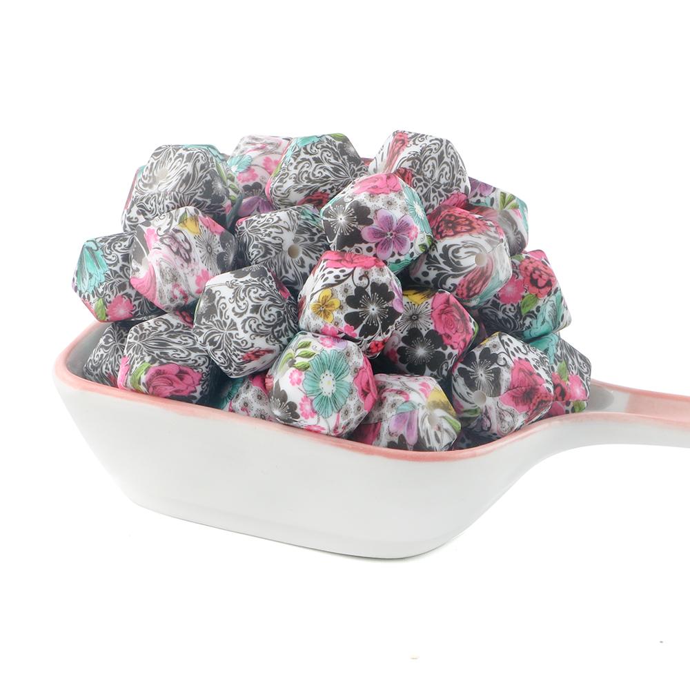 10Pcs 14mm Printed Hexagon Silicone Beads Leopard Bead For Jewelry Making DIY Beadable Pen Keychain Bracelet Accessories