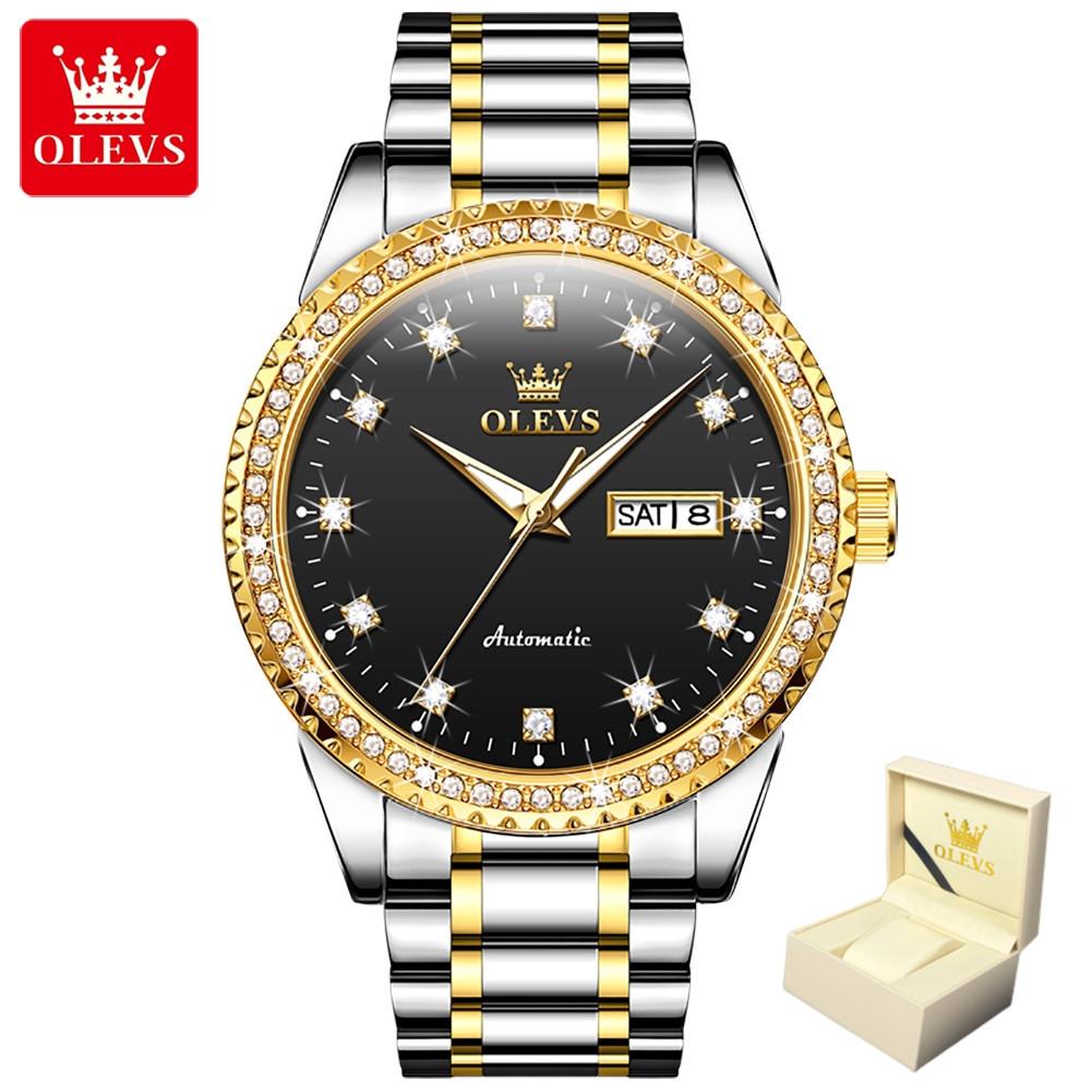 

OLEVS Мужские часы с бриллиантовым циферблатом Деловые светящиеся механические часы Высококачественные часы