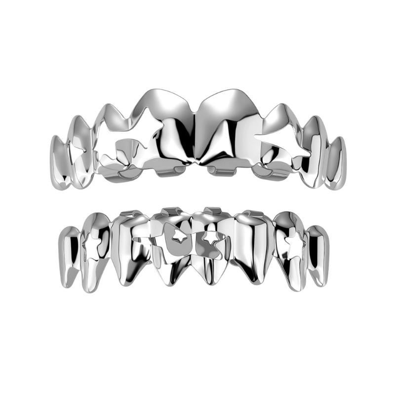 Unique Five Point Star Hollow Out Hip Hop Grillzs Tooth Jewelry Smooth Copper Dental Accessory for Parties Costume