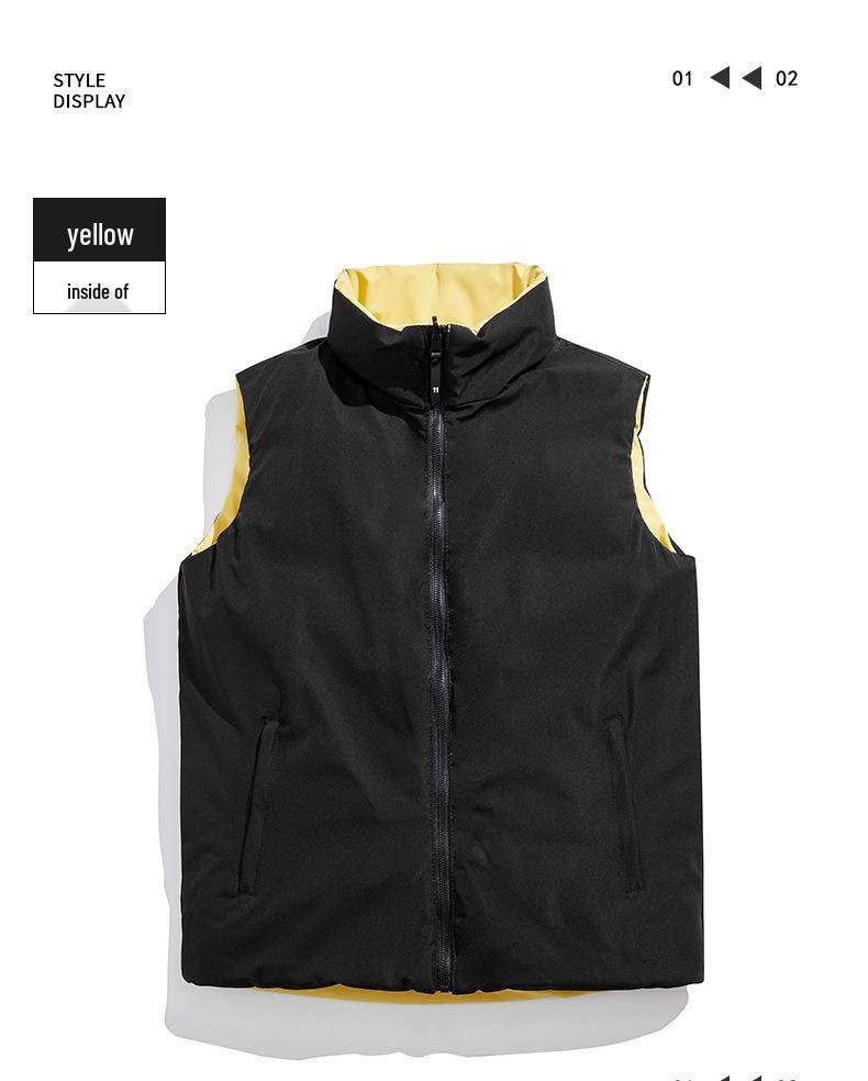 In-Stock Men's & Women's Double-Sided Thickened Down Cotton Vest with Stand-up Collar - Warm, Trendy, Casual for Autumn/Winter