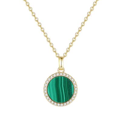 [KOAI] Zirconia Bead Malachite Healing Power Stone Necklace for Women