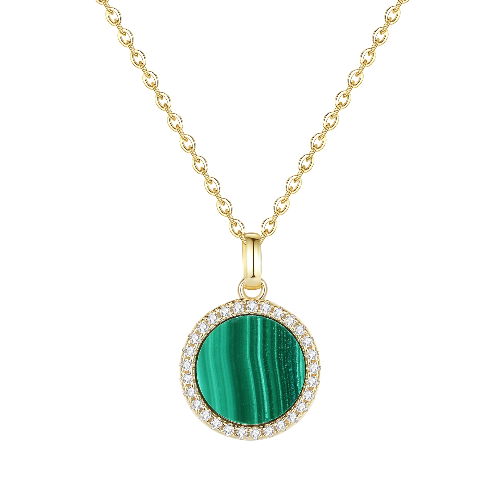 

[KOAI] Zirconia Bead Malachite Healing Power Stone Necklace for Women